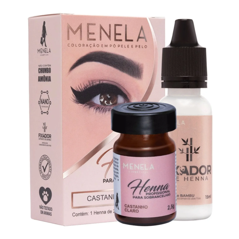 Kit de coloração para sobrancelhas Menela com henna castanho claro e fixador