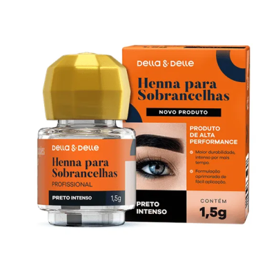 Frasco e embalagem de henna para sobrancelhas Della & Delle preto intenso