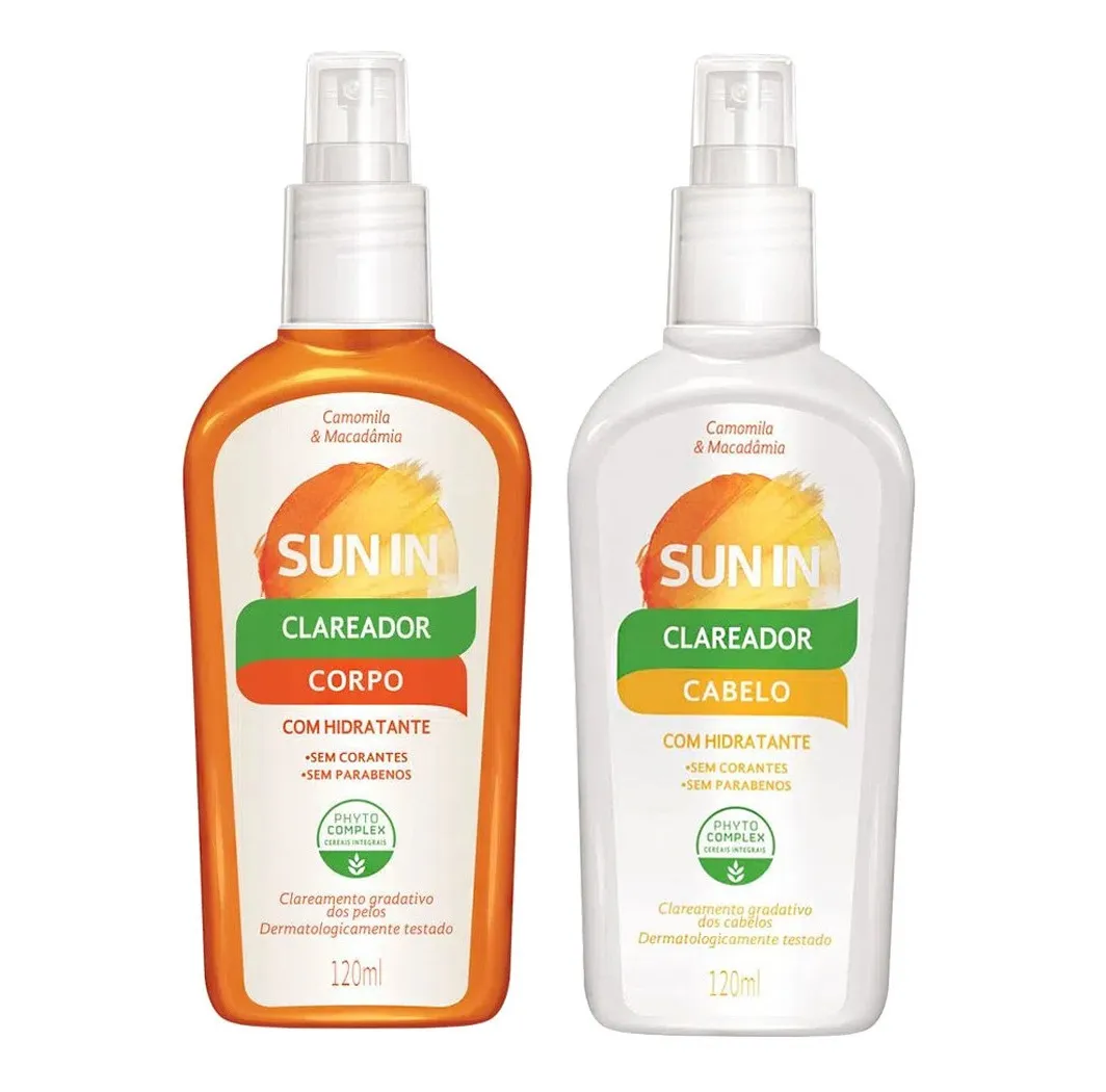 Duas embalagens de spray de clareador SUN IN para corpo e cabelo