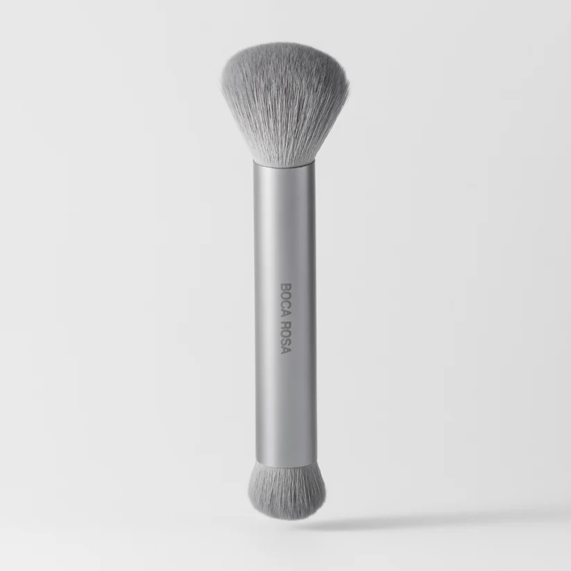 Pincel de maquilhagem duplo cinza com texto BDOCA ROSA