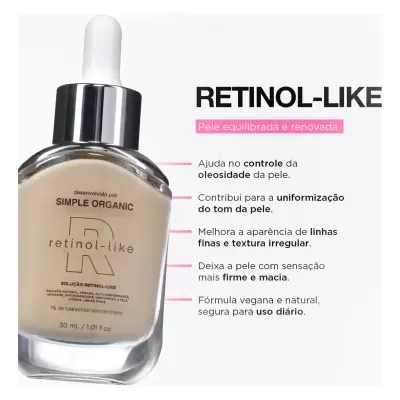 Solu&#x00E7;&#x00E3;o&#x20;Retinol-Like&#x20;da&#x20;Simple&#x20;Organic&#x20;Tipo&#x20;de&#x20;pele&#x20;oleosas&#x20;e&#x20;acneicas&#x20;-&#x20;Sob&#x20;Encomenda