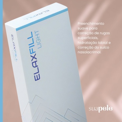 Embalagem branca do produto ELAXFILL LIGHT com texto azul e cinza e descrição em português.