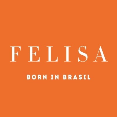 Logo branco FELISA e texto BORN IN BRASIL em fundo laranja