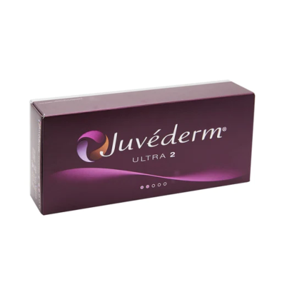 Embalagem do produto Juvederm Ultra 2 em tons roxos com logótipo