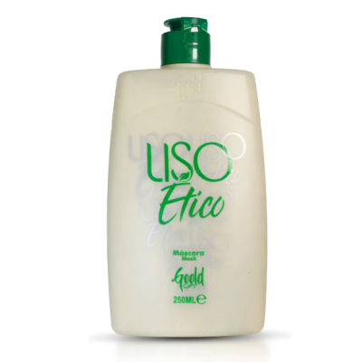 Frasco branco com tampa verde e texto verde e prata de máscara capilar