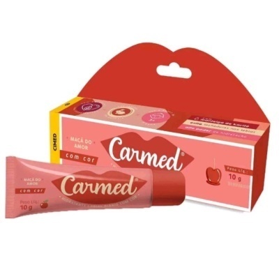 Tubo e embalagem de creme Carmed maçã do amor 10 g