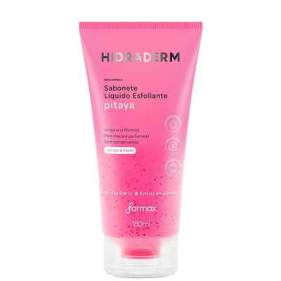 Frasco cor-de-rosa de sabonete líquido esfoliante pitaya HIDRADERM 180 ml