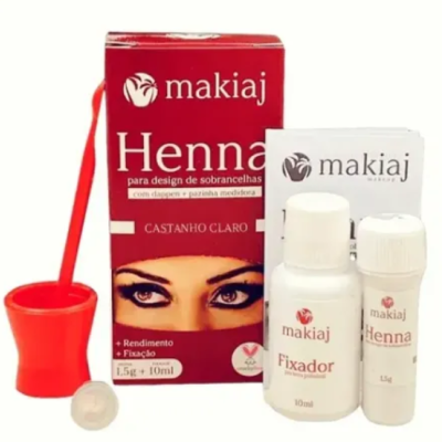 Kit de henna para sobrancelhas castanho claro com fixador e acessório de medição