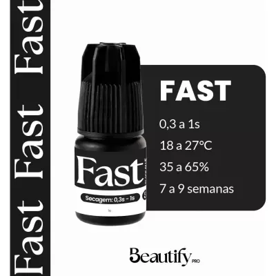 Frasco preto de produto Fast com instruções e logótipo Beautify PRO