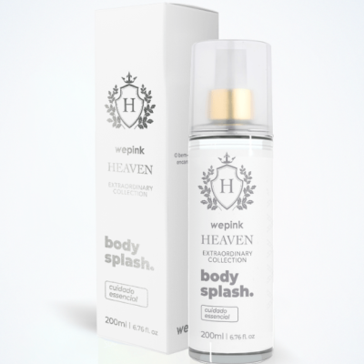 Frasco e embalagem branca de body splash wepink HEAVEN 200 ml
