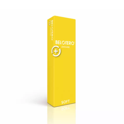 Embalagem amarela retangular do produto BELOTERO LIDOCAÍNA SOFT