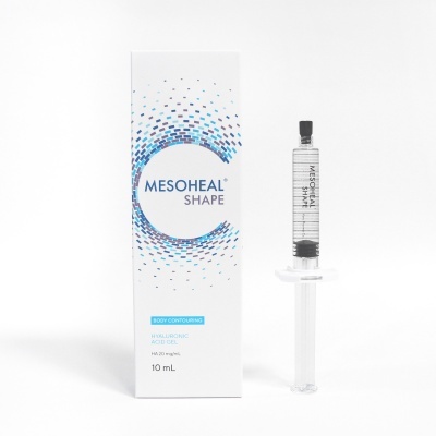 Frasco de gel MESOHEAL SHAPE com caixa branca e design azul