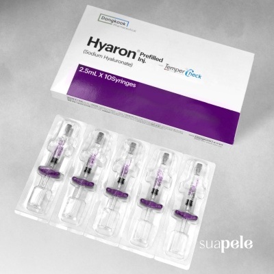 Caixa e 10 seringas do produto Hyaron para volumização e hidratação da pele
