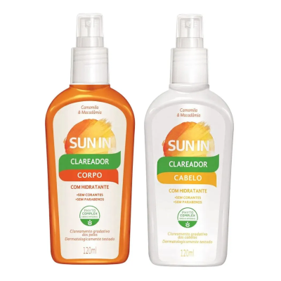 Duas embalagens de spray de clareador SUN IN para corpo e cabelo