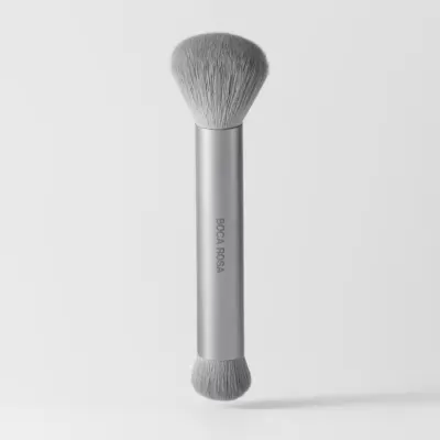 Pincel de maquilhagem duplo cinza com texto BDOCA ROSA