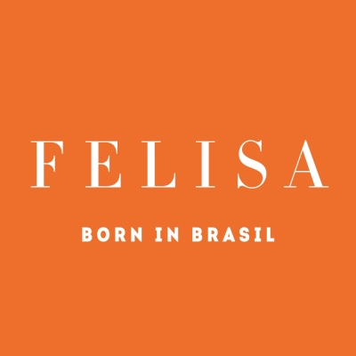 Logo branco FELISA e texto BORN IN BRASIL em fundo laranja
