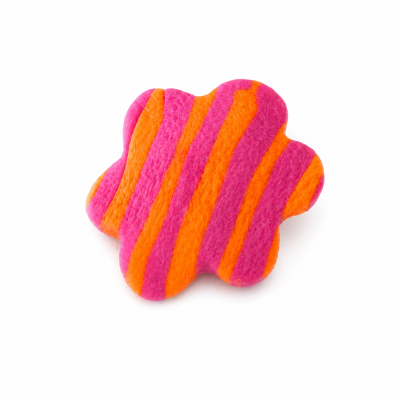 Objeto em forma de flor rosa e laranja com listras