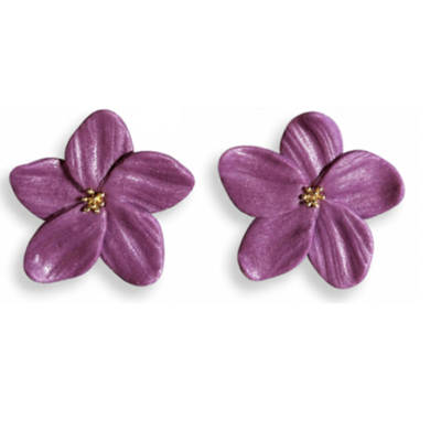 Brincos florais roxos com centro dourado