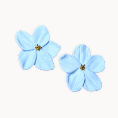 Brincos flor em azul com detalhes amarelos