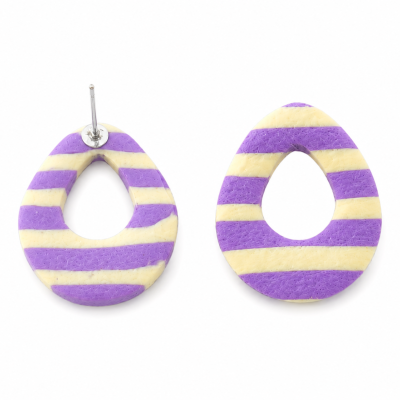 Par de brincos em forma de gota listrados roxo e creme