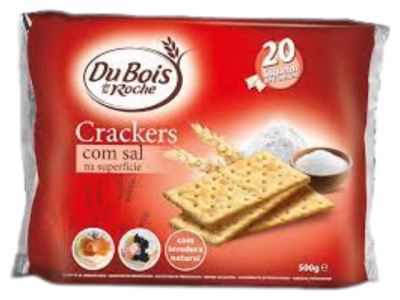 Pacote vermelho de crackers Du Bois & Roche com sal 500g