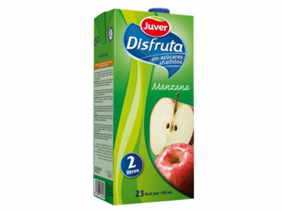 Embalagem cartonada verde de sumo de maçã Juver Disfruta 2 litros