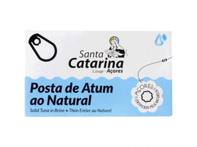 Embalagem de posta de atum ao natural da marca Santa Catarina com selo Açores