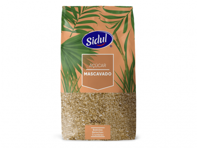 Pacote de açúcar mascavado Sidul com design verde e castanho