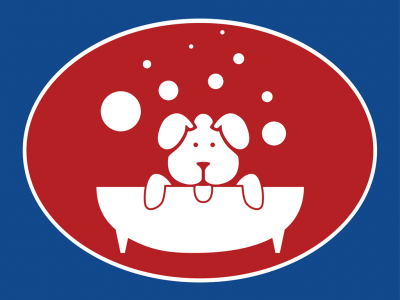 Logotipo com cão na banheira e bolhas