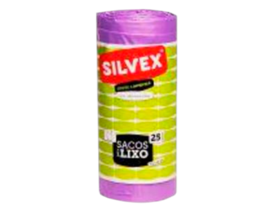 Rolo de sacos de lixo SILVEX cor roxa com embalagem verde