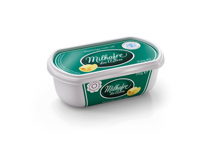 Embalagem de manteiga Milhafre dos Açores 250 g com tampa verde