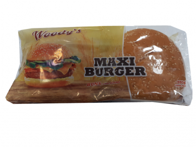 Pacote de pão para hambúrguer Woody's Maxi Burger em embalagem plástica