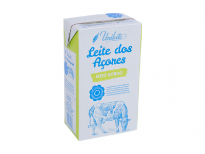 Pacote de leite meio gordo Leite dos Açores com desenho de vaca