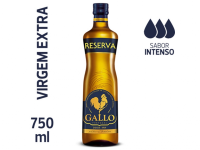 Garrafa de azeite Gallo Reserva 750 ml com rótulo azul e amarelo