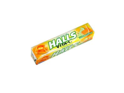 Pacote de pastilhas Halls Vita-C sabor laranja amarelo e laranja