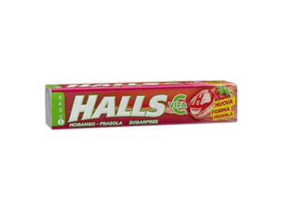 Embalagem retangular vermelha de pastilhas HALLS sabor morango