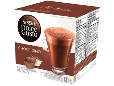 Embalagem Nescafé Dolce Gusto Chococino com chávena de bebida espumosa e cápsulas