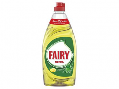Detergente Fairy Ultra limão com embalagem amarela e tampa vermelha.