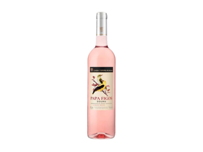 Garrafa de vinho rosé Papa Figos Douro com rótulo de pássaro