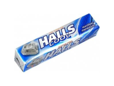 Embalagem azul de pastilhas Halls Cool eucalipto mentolado