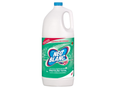 Frasco de detergente líquido Neo Blanc 4L com rótulo verde e branco