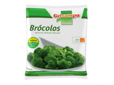 Embalagem branca e verde de brócolos ultracongelados Gelcampo