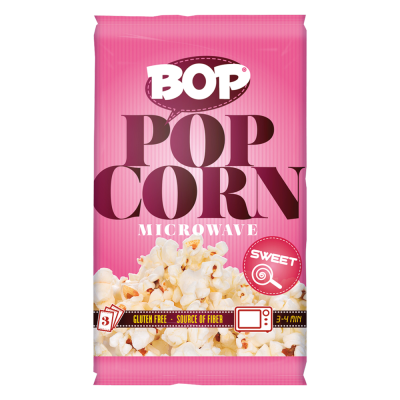 Saco rosa de pipocas BOP para micro-ondas sabor SWEET