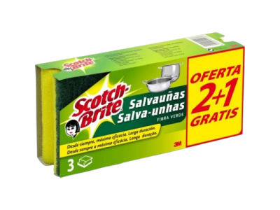 Pacote verde e amarelo de esponjas Scotch-Brite Salvaunhas 3 unidades.