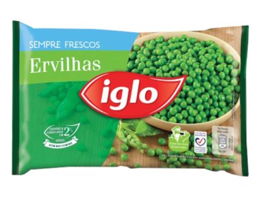 embalagem de ervilhas congeladas iglo verde azul