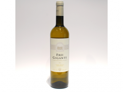 Garrafa de vinho branco Frei Gigante com rótulo branco e cápsula bege