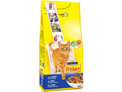 Embalagem amarela de ração para gato Friskies da Purina