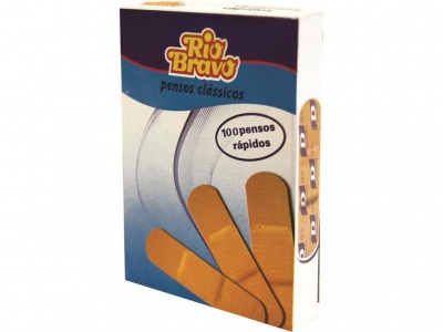 Embalagem de pensos clássicos Rio Bravo com 100 unidades e curativos castanhos