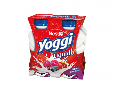 Pack de quatro garrafas de iogurte líquido Nestlé Yoggi sabor frutos silvestres