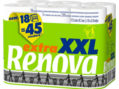 Pacote de papel higiénico Renova extra XXL com 18 rolos